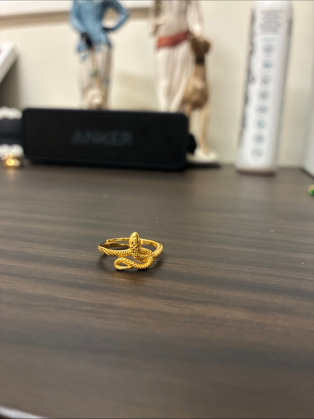 Adjustable Gold Snake Coil Ring - Women's Fashion Accessory